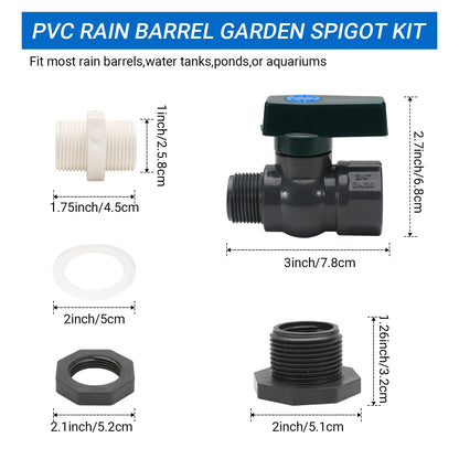 PVC Rain Barrel Diverter Kit, 3/4 Inch Rain Barrel Valve, Rain Barrel Spigot Kit with Bulkhead Fitting Adapter